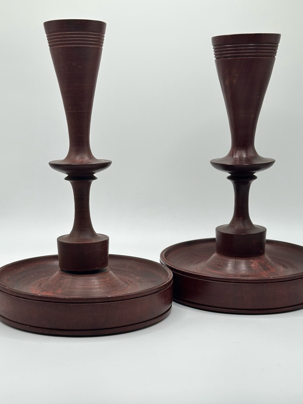 Hand turned Mahogany candlesticks